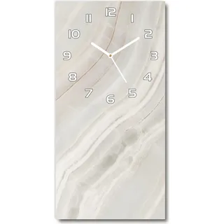 Wanduhr aus Glas – 30x60 cm - Glasbild - Glasuhr - Gehärtetes Glas -Marmor Hintergrund - Beige