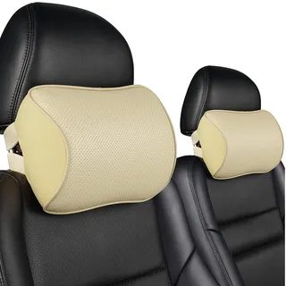 Aukee Nackenkissen aus viskoelastischem Schaumstoff, weiches Leder für Autofahrt, Home Office Headrest Pillow (2Pcs) beige