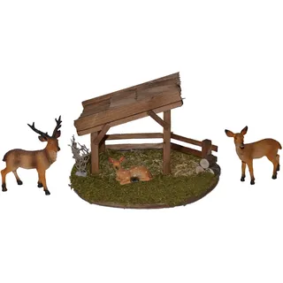 Krippen-Zubehör ALFRED KOLBE "Weihnachtsdeko", beige (natur), Holzwerkstoff, Polyresin, Dekofiguren, Krippen-Zubehör, Unterstand mit Reh, Hirsch und Kitz