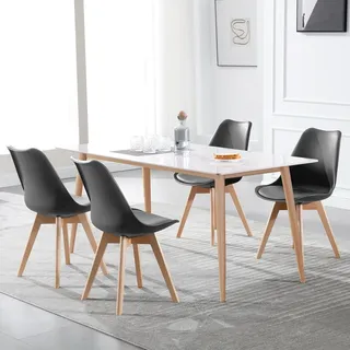 WOLTU 6er Set Esszimmerstühle Küchenstuhl Design Stuhl Esszimmerstuhl Kunstleder Holz, Grau - Grau