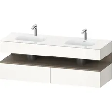 Duravit Qatego Einbauwaschtisch mit Konsolenwaschtischunterbau, 1600x550x600mm, Nische Eiche Terra, Doppelwaschtisch, QA4797035, Farbe: Weiß Hochglanz/mit Nischenbeleuchtung