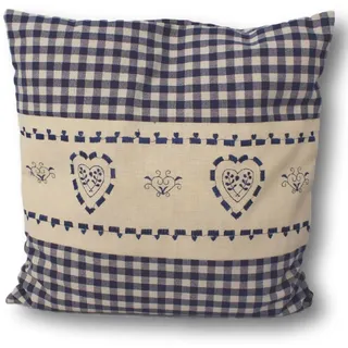 myZirbe Zirbenkissen blau kariert mit Herz Stickerei befüllt mit Zirbenflocken aus Zirbenholz in extra Inlett Größe 40x40 cm