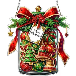 HEIBAGO Chistmas Diamond Painting Fensterbilder Für Erwachsene, 5D Weihnachts Süßigkeiten Besonders Geformt Diamond Painting Anhänger mit Kette, Geschenke Hängend Diamond Art Bilder für Wanddekor