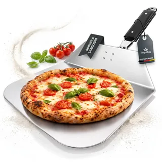 RoyalFay® Pizzaschieber aus Edelstahl – klappbare Pizzaschaufel mit einklappbarem Griff – Pizzaheber für Backofen, Grill und Pizzastein