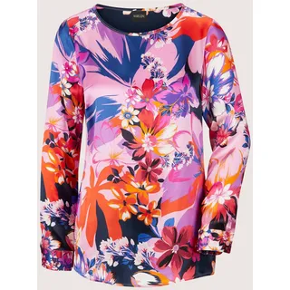 Langarmbluse MADELEINE "Bluse Seidenbluse mit Floral-Druck", Damen, Gr. 38, pink (pink, multicolor), Obermaterial: 100% Seide silk., Modern, normal, U-Boot-Ausschnitt, Blusen Langarmbluse