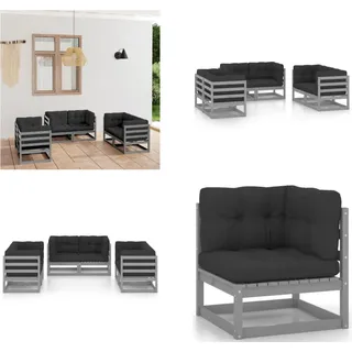 vidaXL 6 tlg. Garten Lounge Set mit Kissen Kiefer Massivholz - Gartenmöbel-Set - Gartenmöbel-Sets - Gartengarnitur - Gartengarnituren - Grau