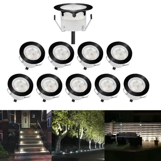 CHNXU LED Bodeneinbaustrahler 10er Set Treppenbeleuchtung Ø45mm 1W Kaltes Weiß Terrassen Einbaustrahler Aussen 12V IP67 Wasserdicht Bodenlampe für Garten Holzbrücke Pool Holzdeck, Schwarz