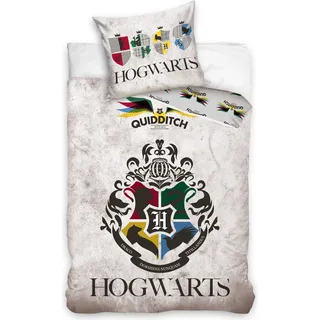 Harry Potter - Hogwarts - Wende-Bettwäsche-Set, 135x200 & 80x80 - Grau