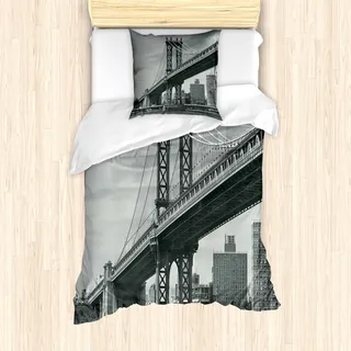 ABAKUHAUS New York Mantele, Brücke in New York City, Milbensicher Allergiker geeignet mit Kissenbezügen, 135 cm x 200 cm - 80 x 80 cm, Grau - Grau
