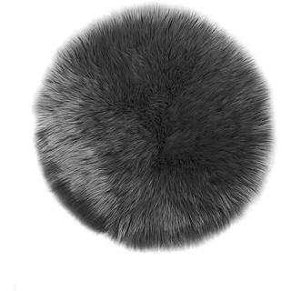 Teppich Wölkchen – Flauschiger Hochflor Teppich-Schlafzimmer-Rund - Schaffell Kunstfell Lammfell - Bettvorleger &- weicher Fellteppich-Rund - Rutschfester Kleiner Teppich - Dunkelgrau - Rund 30cm