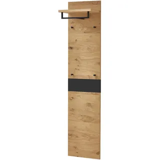 Garderobenpaneel , Schwarz, Eichefarben , Holz , Eiche, Balkeneiche , furniert , 42x183x27 cm , Goldenes M, Made in Germany, DGM-Klimapakt , Garderobe, Garderoben-Sets & Garderoben-Serien, Garderoben-Serien