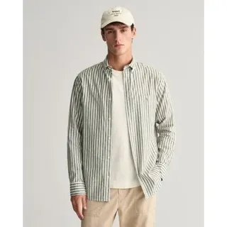 Gant für Herren. 3240060 Grün gestreiftes Hemd aus Leinen und Baumwolle Regular Fit (S), Lässig, Langarm