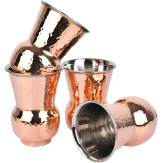 Zap Impex Copper Drinking Glasses Set of 4 (400 ml) – Hammered Moscow Mule Mugs for Water, Cocktails & Barware – Premium Stainless Steel Lined Cups for Home & Kitchen