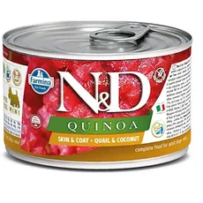 Farmina N&D Quinoa Mini Pastete Hundefutter (Nassfutter, mit hochwertigen Vitaminen und natürliche Antioxidantien, ohne Mais, Zutaten: Wachtel und Kokosnuss, Portionsgröße: 140 g)