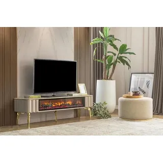 Sideboard RTV Wohnzimmer Luxusmöbel Kamin Beige MDF Metall Lowboard - Beige