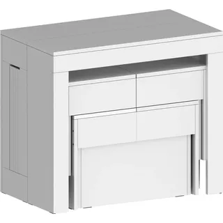 Tisch- und Stuhlset Dadamoni, Mehrzweckkomposition, Set mit Konsole und 2 ausziehbaren Bänken, 100 %  Italy, 66 x 25 x 45 cm, glänzendes Weiß - Weiß