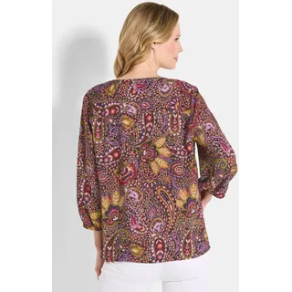 Tunika GOLDNER "Kurzgröße Moderne Viskosetunika mit Allover-Print", Damen, Gr. 20, orange (orange, schwarz, gemustert), Obermaterial: 100% Viskose CV., Modisch, figurumspielend, V-Ausschnitt, Tuniken Tunika, Knopfleiste