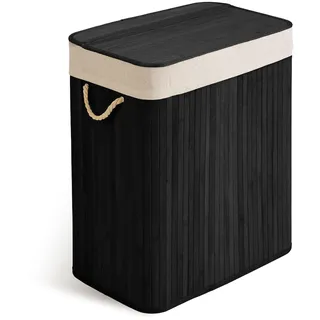 Massido Wäschekorb 2 Fächer 100 L - mit Deckel und Wäschesack - Wäschesammler aus Bambus - Wäschesortierer - Schwarz - 61 x 54 x 34 cm