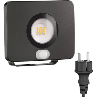 ledscom.de LED Gartenstrahler WEGA für außen, IP44, Bewegungsmelder, Stecker, schwarz, 11,4 W, 944lm, warmweiß