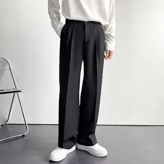 LSZA Herren Anzughose Mit Weitem Bein - Solide Voll Baggy Lässige Hose Schwarz Weiß Streetwear Oversize XXL RegularWaistBlack