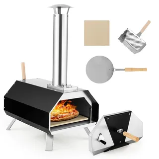 COSTWAY Outdoor Pizzaofen, tragbarer Pizza Ofen aus Edelstahl mit Pizzastein, Pizzaschaufel, Thermometer & klappbaren Beinen, für Picknick, Party, Camping