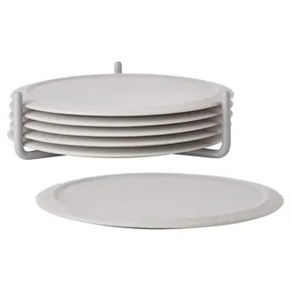 ZONE Denmark Singles Glasuntersetzer aus Silikon, Untersetzer für Gläser, Tassen, Cocktailgläser, Durchm. 10 cm, Höhe 3,1 cm, 6 Stück, inkl. Halter, Warm Grey (Grau)
