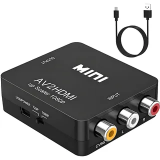 GANA RCA zu HDMI Adapter für Retro-Geräte – AV Gelb/Weiß/Rot auf HDMI, Plug-&-Play mit 5-V-USB, 720p/1080p@60Hz, für PS2/Xbox/Wii/N64/Videorekorder/DVD, läuft mit PAL/NTSC/SECAM an TV/Beamer