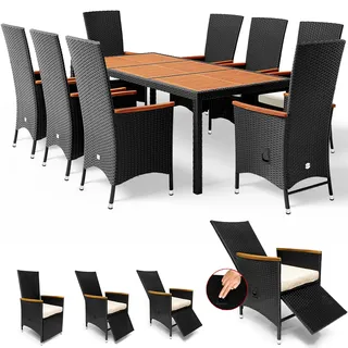 Polyrattan Garten-Sitzgruppe Rio 9-tlg Schwarz verstellbar