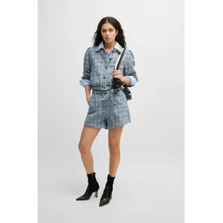 Kurzblazer BOSS ORANGE "Jeofila Premium Damenmode", Damen, Gr. 46, bunt (open miscellaneous 968), Web, Obermaterial: 63% Baumwolle, 23% Polyacryl, 9% Polyester, 5% sonstige Fasern, gemustert, relaxed fit, Blazer Kurzblazer, mit Knopfverschluss