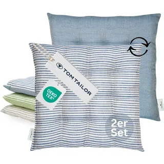 TOM TAILOR 2er Set Sitzkissen Stuhl 40x40cm Blau - Bequeme Stuhlkissen für Esszimmer & Küche - waschbar bis 30°C - Öko-Tex - Sitzauflage für Gartenmöbel, Sitzpolster, Bank, Bürostuhl & Boden