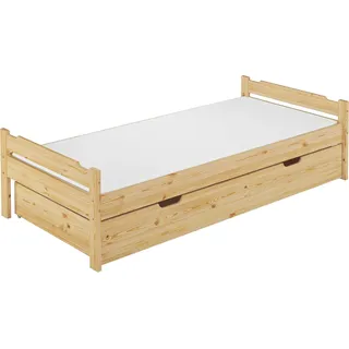 Einzelbett Bettrahmen Kiefer natur 80x200 Massivholzbett Zubehör wählbar V-60.31-08Rollrost. Matratzen und Bettkasten inkl. - Naturbelassen