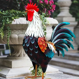 chisheen Metall-Hahn-Dekoration, Hof-Hühner-Dekorationen, Gartenstatuen, Metall-Huhn-Skulptur für Hinterhof, Terrasse, Küche, Dekoration und Rasenornamente