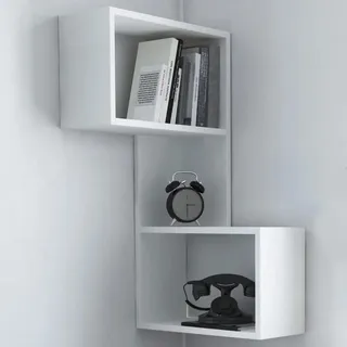 Shally Dogan Eckregal mit 3 Ebenen, Eckregal für Wand, Inneneinrichtung, Zuhause, Büro, platzsparend, modernes Design, Maße 47 x 20 x 85 cm (Weiß)