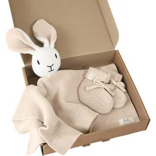 Livella Kuscheltuch „Hase“ mit Söckchen - Reine Bio-Baumwolle – Premium Schmusetuch, Kuscheldecke, Schmusedecke, Strickdecke - Samtweich & atmungsaktiv - Oeko-TEX® Standard 100 und GOTS Zertifiziert