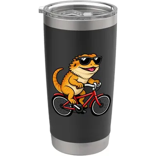 Funny Bearded Dragon On A Bicycle Cycling Doppelwandiger Edelstahl-Thermobecher