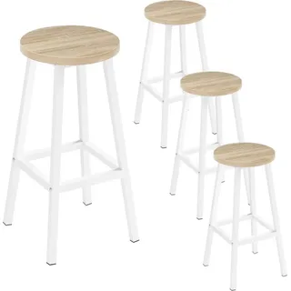 Klihome Barhocker rund, mit Metallgestell, Fußstütze, für Bar Kücheninsel Esszimmer, Helle Eiche - Hellbraun