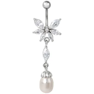 Firetti Bauchnabelpiercing »Schmuck Geschenk Piercing Körperschmuck Blume«, mit Zirkonia - mit Perle (synth.), silberfarben