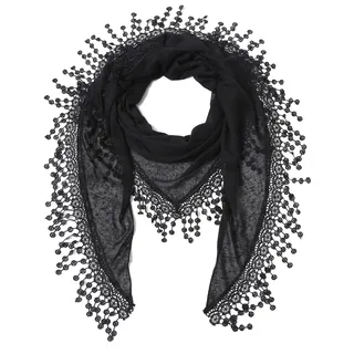 Cindy & Wendy Leichter Dreieckstuch mit floralem Muster aus Spitze und Fransen für Damen, SSL-Schwarz, Einheitsgröße