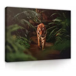 Wallarena Leinwand Bilder Tiger Tiere 60x40 , Multicolor , Holzwerkstoff , Recyclingholz , Abstrakt , Rechteckig , 60x40 cm , FSC 100% , 3D-Effekt , Bilder & Rahmen, Bilder, Leinwandbilder
