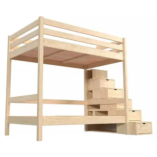 Etagenbett 4 Personen 120x200 Holz mit Treppenregal Sylvia - Naturlack - Weiß