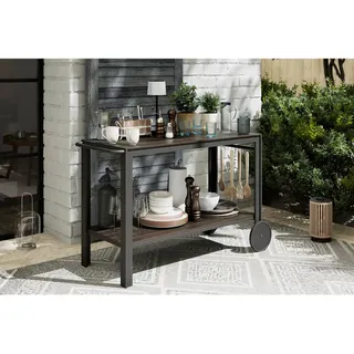 Ambia Garden Garten-Servierwagen , Schwarz , Metall, Kunststoff , Holzoptik , rechteckig , eckig , 45x74x105 cm , Gartenmöbel, Gartentische, Garten-Beistelltische