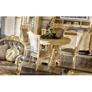 Möbel Set Garnitur Esstisch 4 Stühle Luxus Esszimmer Möbel Gruppe Italien 5tlg - Beige