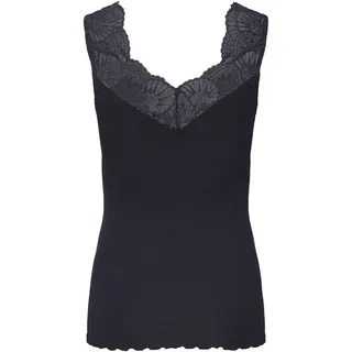 Spitzentop ROSEMUNDE "Beatha Lace Top", Damen, Gr. L, schwarz, Feinripp, Obermaterial: 55% Seide, 45% Baumwolle, unifarben, V-Ausschnitt, Tops Spitzentop, Vintage-Spitzenbesatz, feminin, ohne Ärmel, Seidenmix