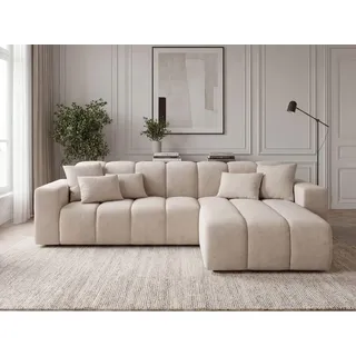 GRAINGOLD Ecksofa L-Form, Rechts Nork - Moderne Ecksofa, Wohnzimmer, Ecksofa - Eckcouch Beige (Komodo 11) - Beige