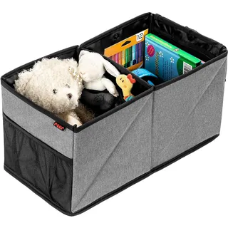 Reer TravelKid Box für Ordnung auf der Rückbank, schmutzabweisend, Anti-Rutsch-Boden, faltbar, grau