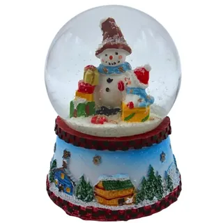 Dekohelden24 Schneekugel, Schneemann mit blauem Schal, Maße H/B/Ø Kugel: ca. 8,5 x 6,5 cm/Ø 6,5 cm.