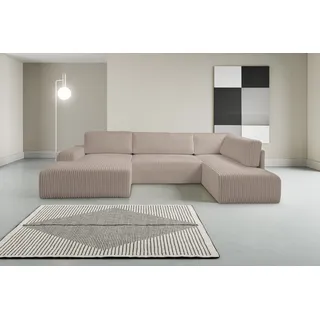 werk2 Wohnlandschaft »Rotterdam-U, U-Form, in kuschelweichem Cord oder Breitcord« Design Sofa mit Schlaffunktion & Bettkasten, Breitcord, Taupe, grau