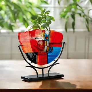 Gilde Glas Art Dekovase XL – Designer Deko abstrakte Vase Dekoobjekt – Home Design für Wohnzimmer Schlafzimmer – Höhe 49,5 cm