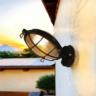 Wandlampe außen E27 Messing massiv Glas IP64 Schwarz Maritim Leuchte Garten Hof