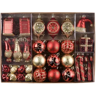 Valery Madelyn 100 stück Weihnachtskugeln,Christbaumkugeln mit Geschenkpaket,Weihnachtsbaumschmuck Christbaumschmuck mit Aufhänger,deko Weihnachten,Thema Rot Gold(L)